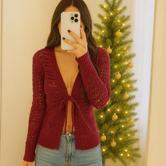 💰Matilda Jane Red Knit Tie Front Cardigan | Sweater | Cabincore - Picture 1 of 5